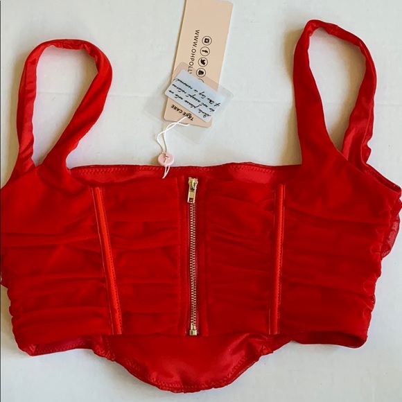 Oh Polly Wild Card Ruched Mesh Corset Crop Top - Picture 11 of 12